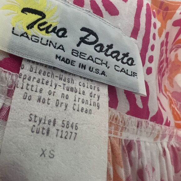 Vtg Two Potato Size Laguna Beach XS Hawaiian Tiered Midi House Dress Pockets - Picture 5 of 6